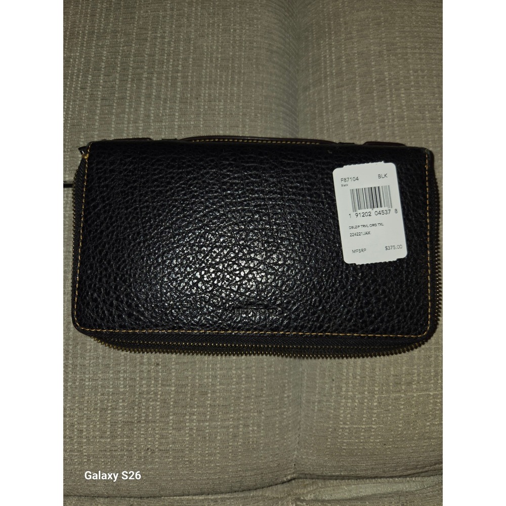 58. Coach F87104 Double Zip Travel Organizer Black Pebble Leather Wallet